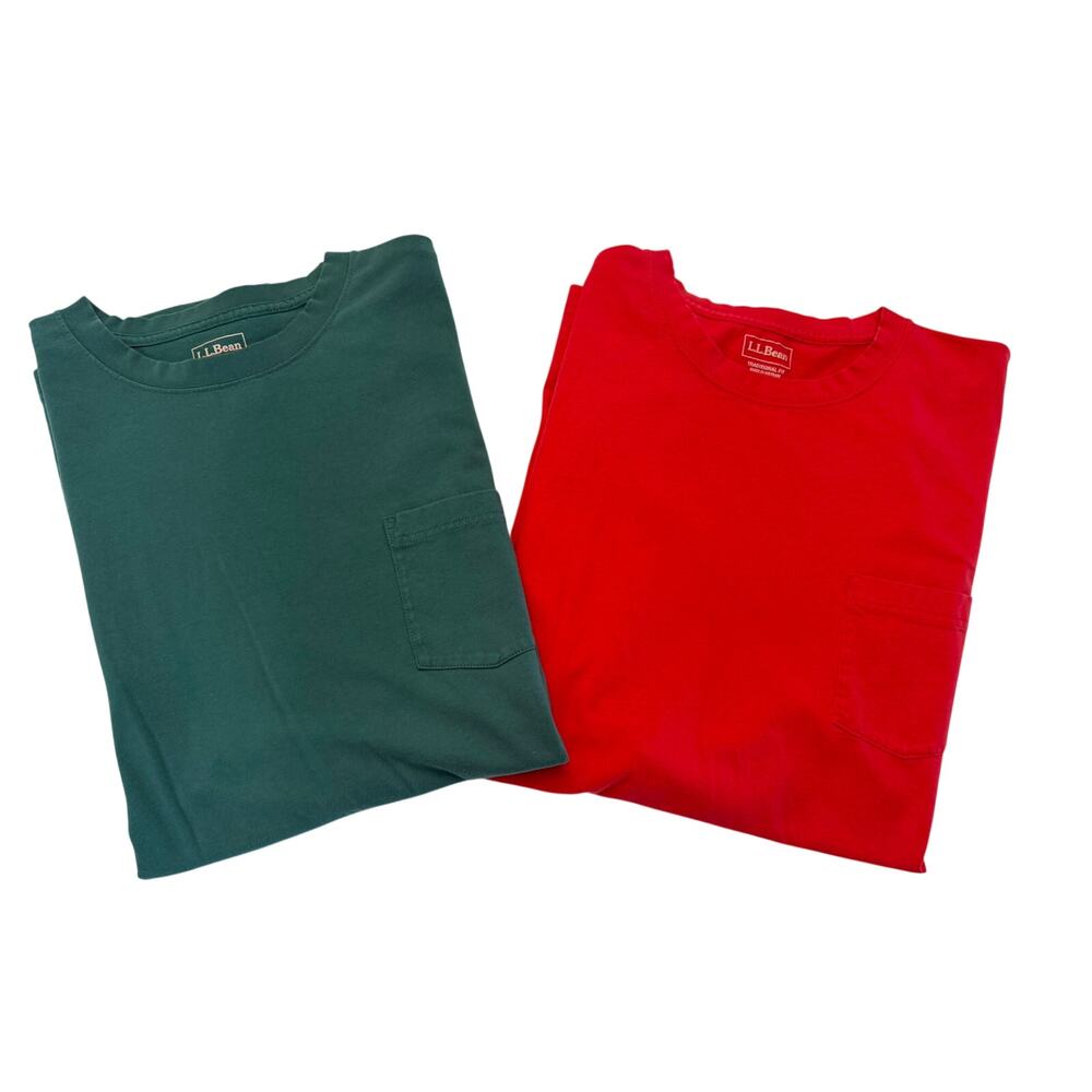 L.L.Bean Lot of 2 Pocket T-Shirts Men's XXL Tall XXLT Red Green Cotton